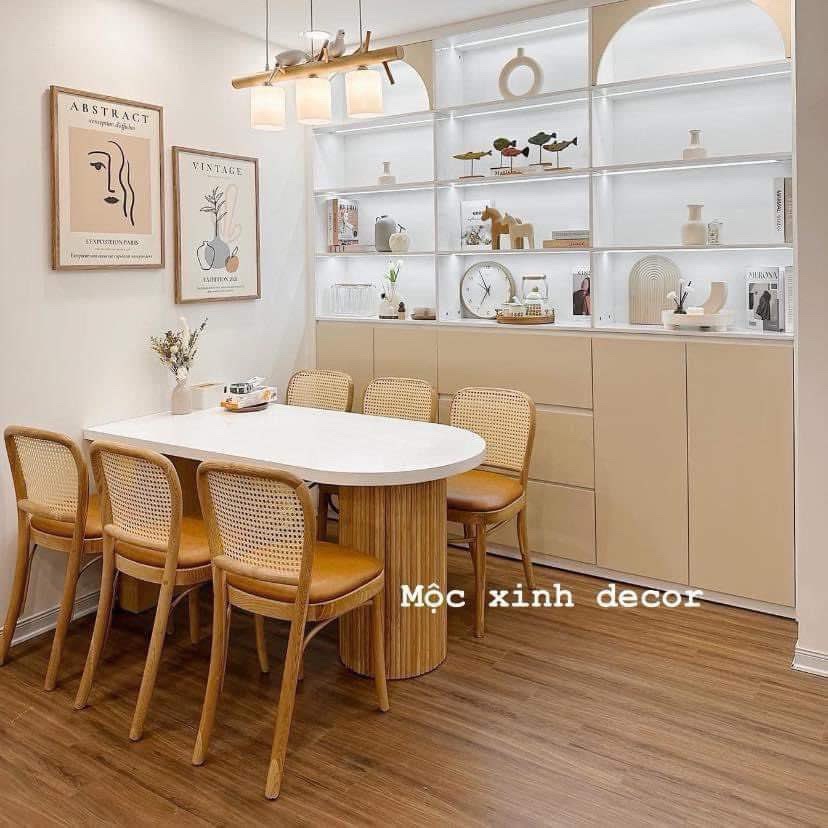 Combo bàn ăn 6 ghế thonet tựa mây