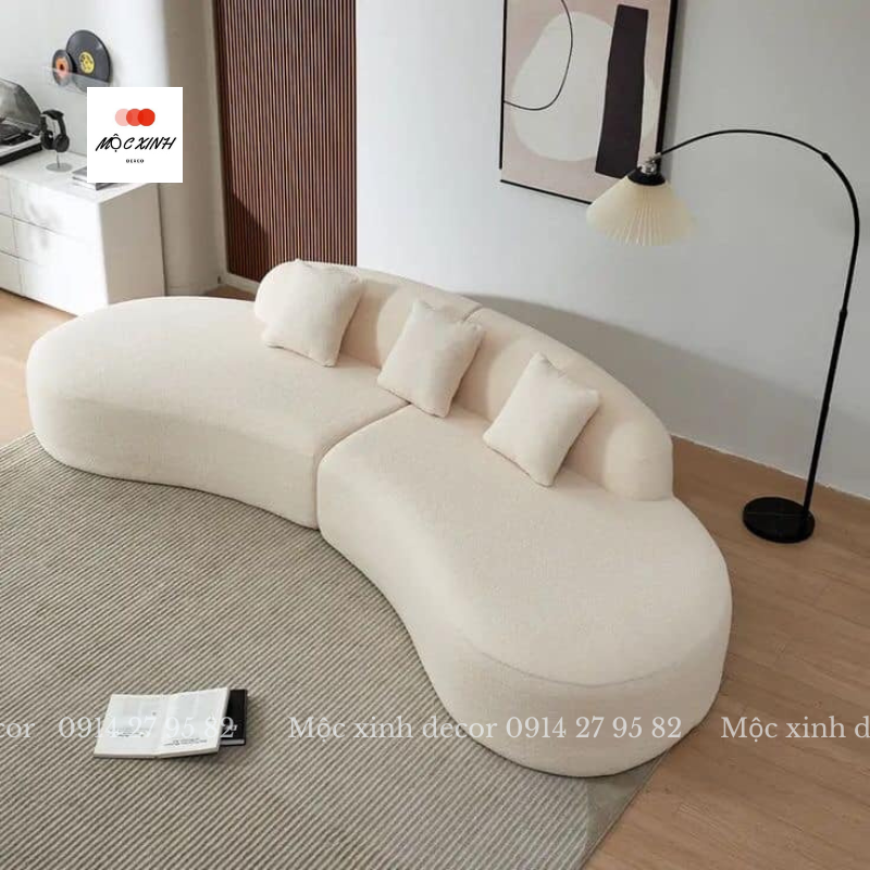 Sofa cong 2m6 bọc vải nỉ phong cách Bắc Âu