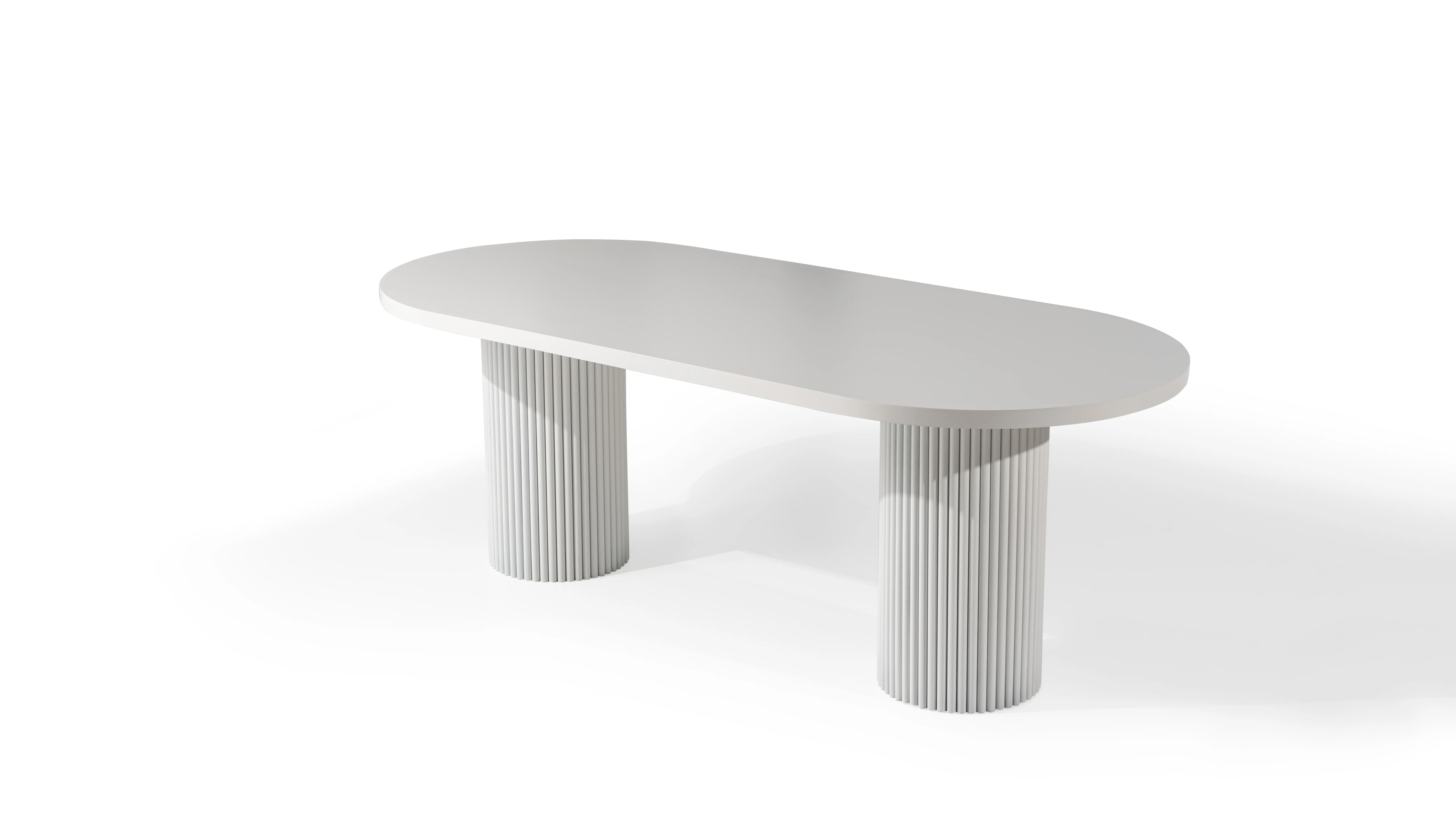 Bàn ăn bầu dục chân trụ nan sọc