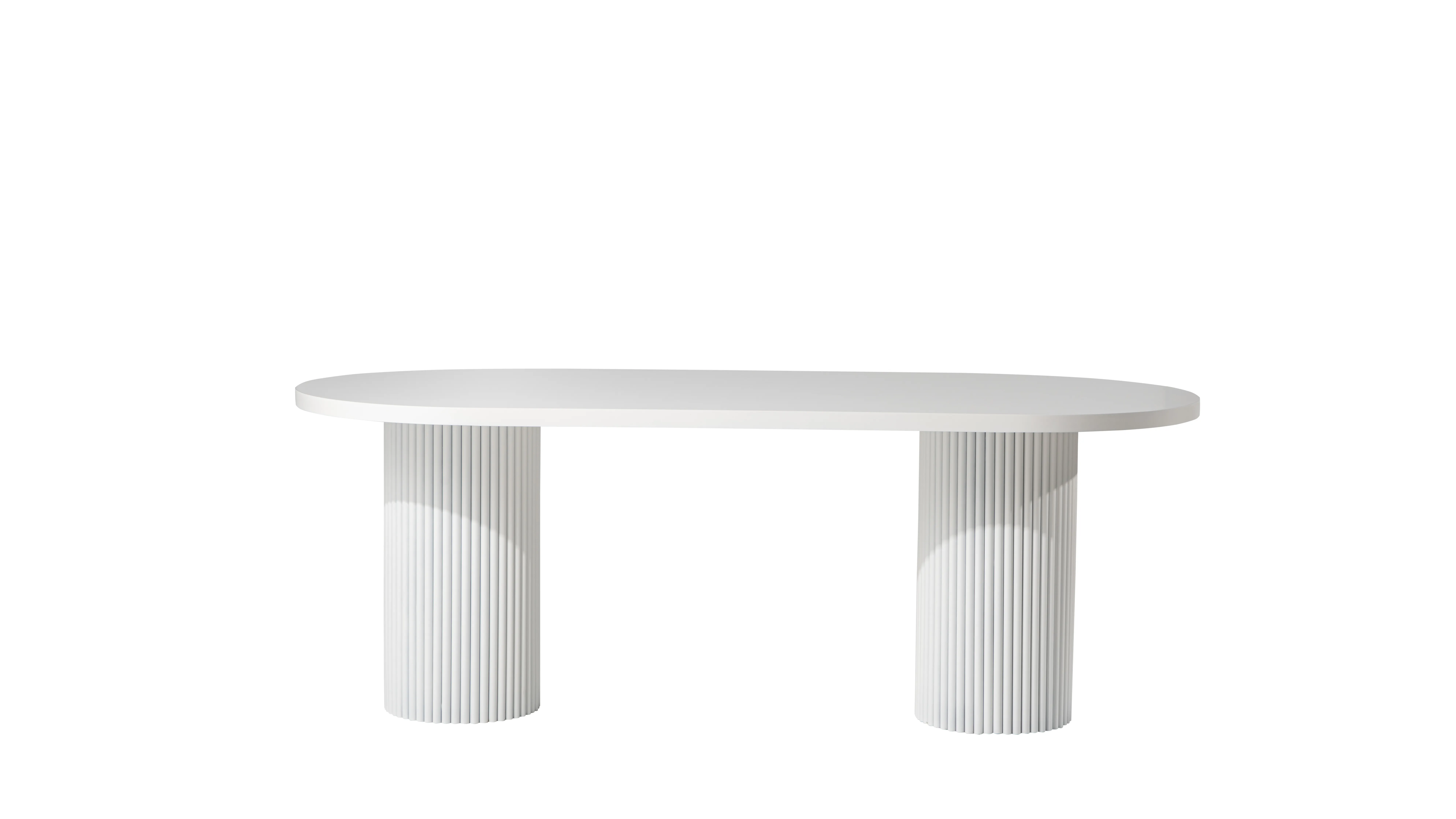 Bàn ăn bầu dục chân trụ nan sọc